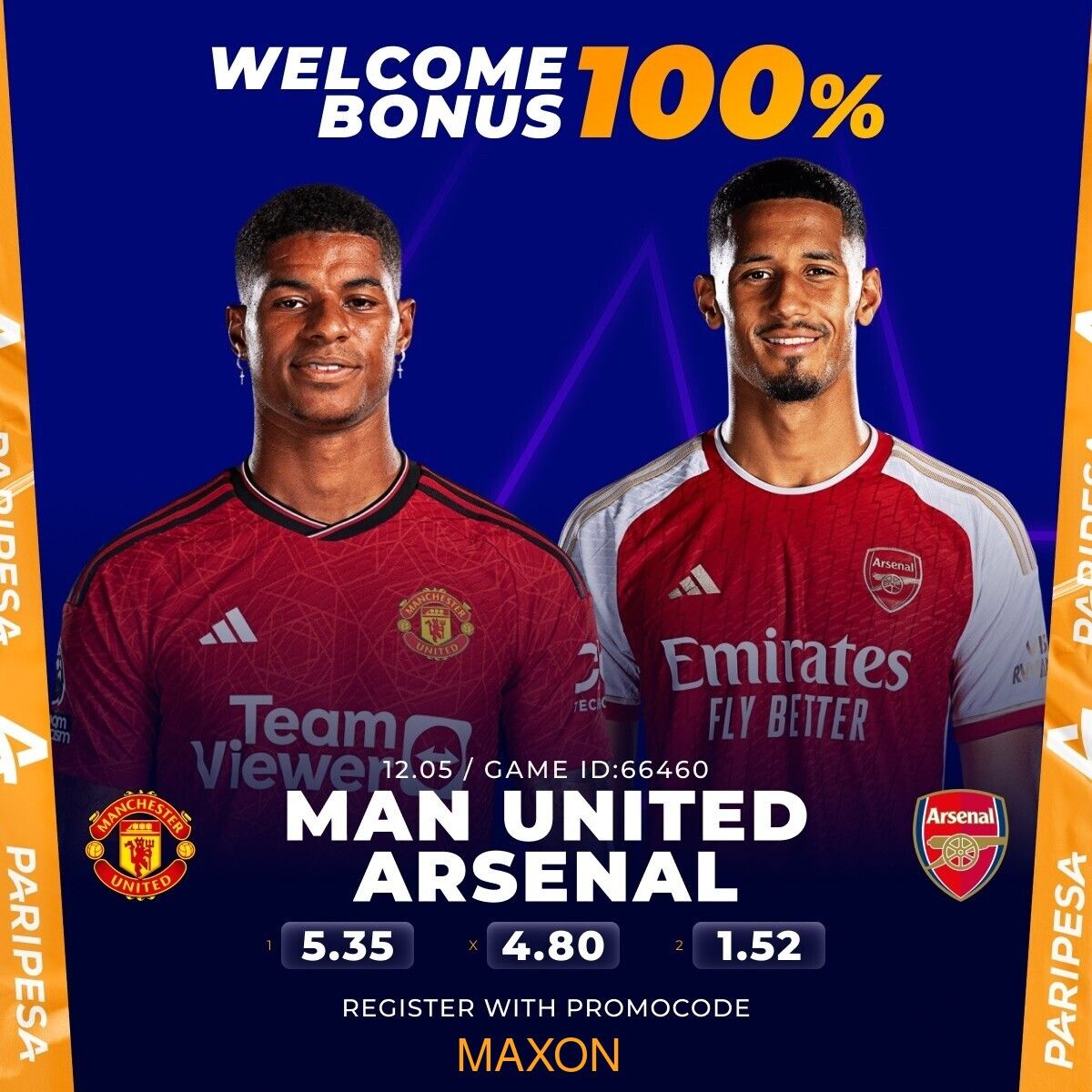 Manchester United 🆚 Arsenal ⚔️
Guess the correct score &amp; Win a Jersey of your choice! 👕
You must have a newly registered Paripesa account❗
Click > bit.ly/3QIlmmG
Use promocode: MAXON
#pesatips