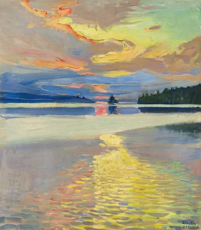 Sunset Over Lake Ruovesi Finnish Artist, Akseli Gallen-Kallela ( 1865-1931 )
