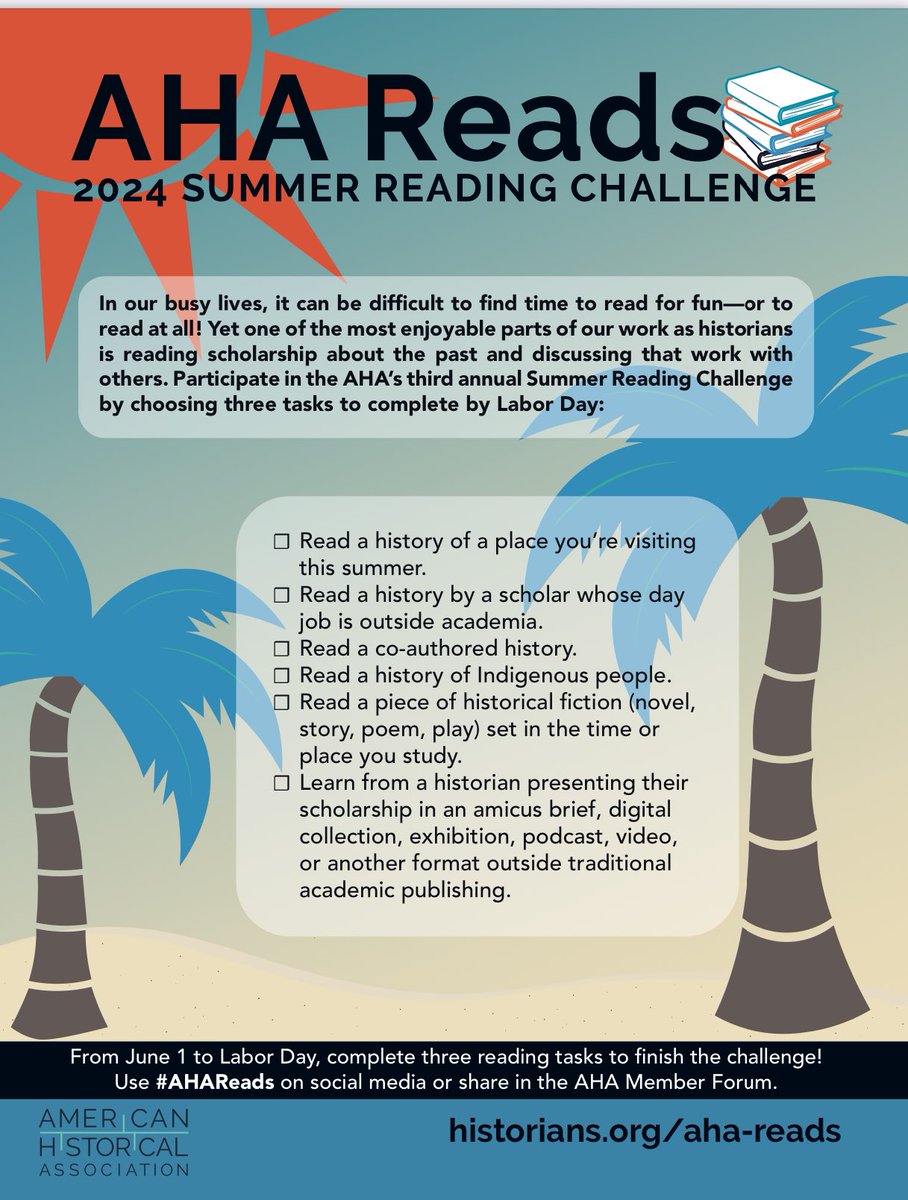 New @AHAhistorians 2024 reading challenge. I like that they are highlighting the scholarship of those outside of academia. There’s lots of good scholarship out there by people who do not hold university positions.