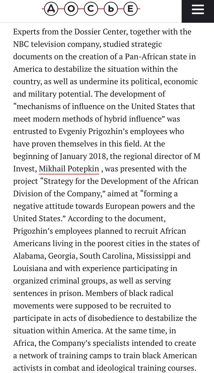 This is well worth the read! 😳 “According to the document, Prigozhin’s employees planned to recruit African Americans living in the poorest cities in the states of Alabama, Georgia, South Carolina, Mississippi and Louisiana and with experience participating in organized…