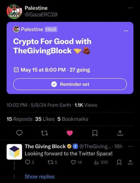 3mblo9_4's tweet photo. @TheGivingBlock @GazaERC20 We would like to invite you to our Space with @TheGivingBlock and @GazaERC20 $GAZA 🇵🇸❤️ @rektcapital777 @AliAlkhuzaee_ @sandalphagroup @BRisechain50 @withmonis @Queendalal369 @gooddealtrust
@SabreEthereum @HashDeer1 @KhaledElAhmad @AbdullahMashat @AbdallaTrades @Aa2Amal @mhaankq8 https://t.co/PVe1fD3XV3