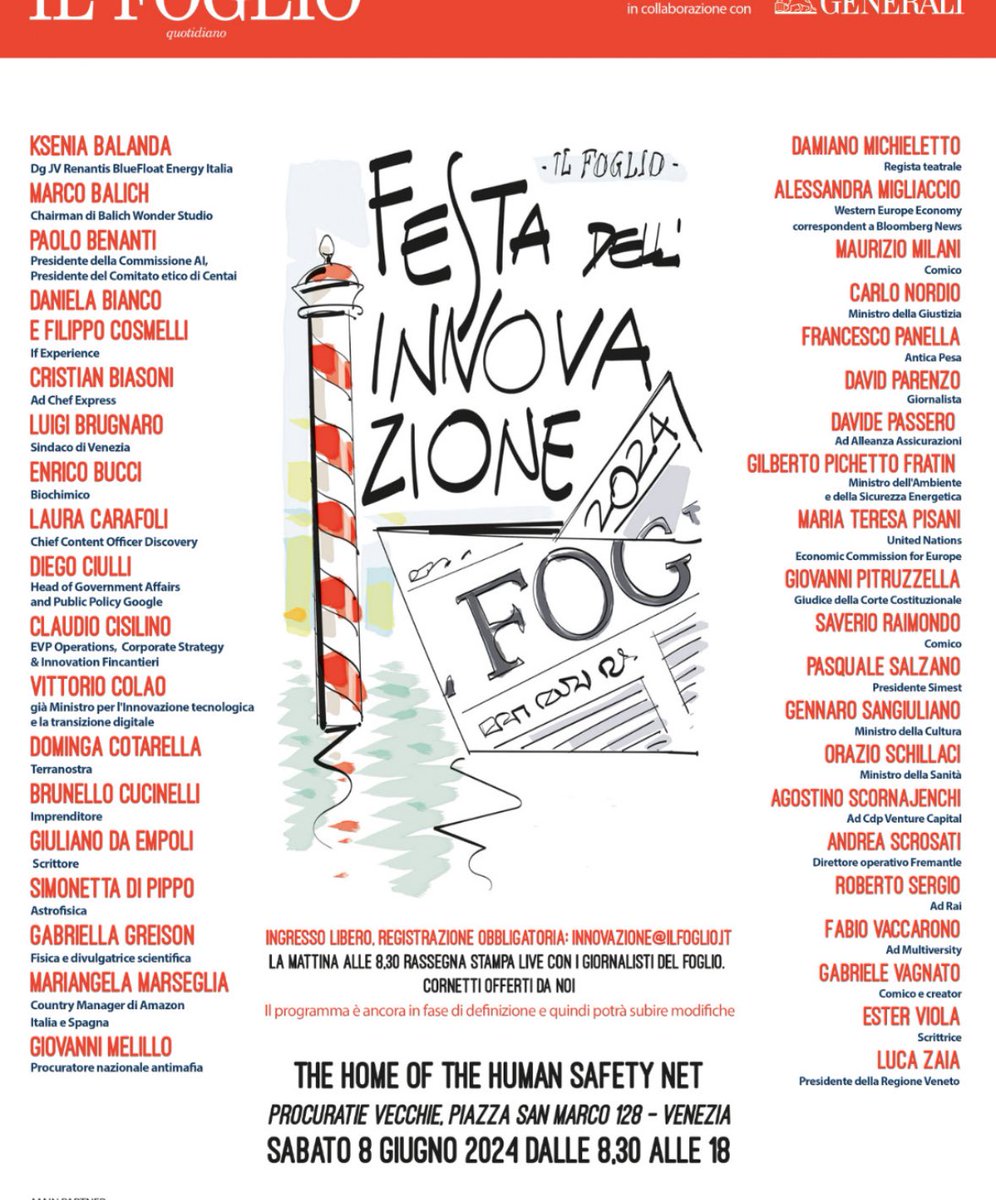 8 giugno, Venezia, festa dell’innovazione del Foglio. Iscrizioni: innovazione@ilfoglio.it