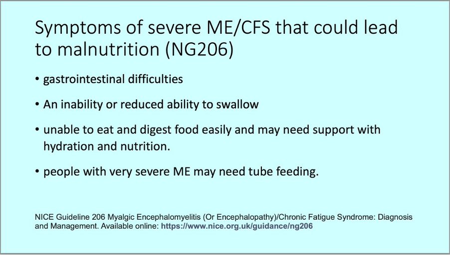 ME symptoms can lead to nutritional problems, particularly in #SevereME.
#MEAwarenessWeek #EndMalnutritioninME