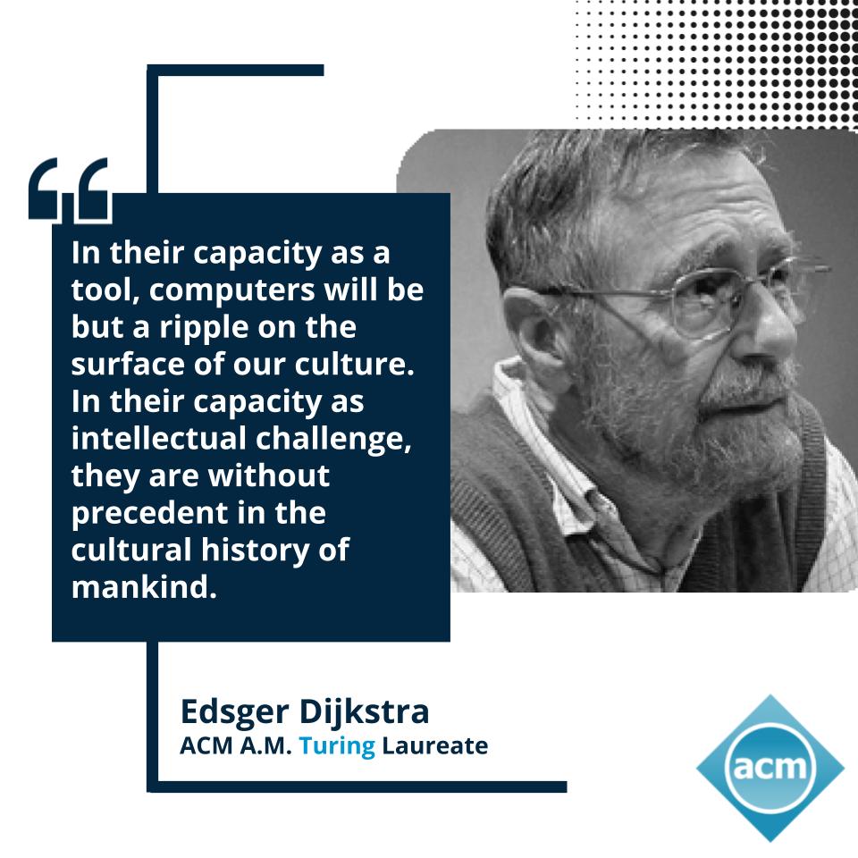 On this day in 1930, 1972 #ACMTuringAward recipient Edsger Dijkstra was born. His acceptance speech discussed the evolution of programming as a discipline and predicted its continued growth. It is required reading for any aspiring computer scientist: bit.ly/3QlPa7v