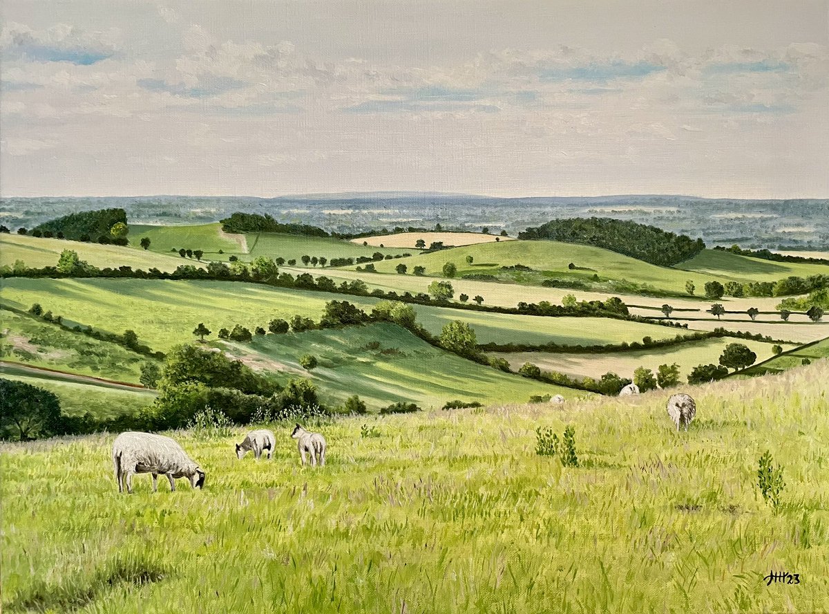 This is my painting of Shropshire hills 🎨 #Shropshire #ShropshireHills #England #UK #landscape #sheep #oilpainting #art #artistsonx