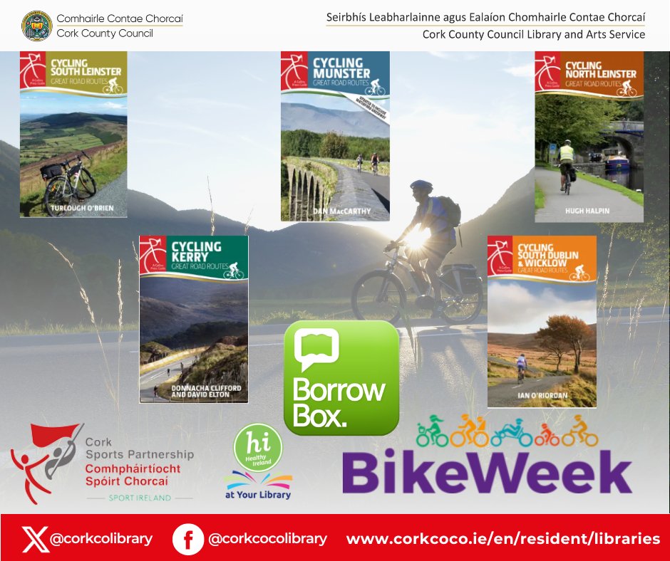 🥳Happy Cork Bike Week! 🎉 🚴‍♀️If you are looking for a reason to get on your bike this week or even this summer why not check out the series of eBooks, 'Great Road Cycles' on BorrowBox with some of the best road cycling routes across Ireland. 🤩 Happy Cycling 📱For more…