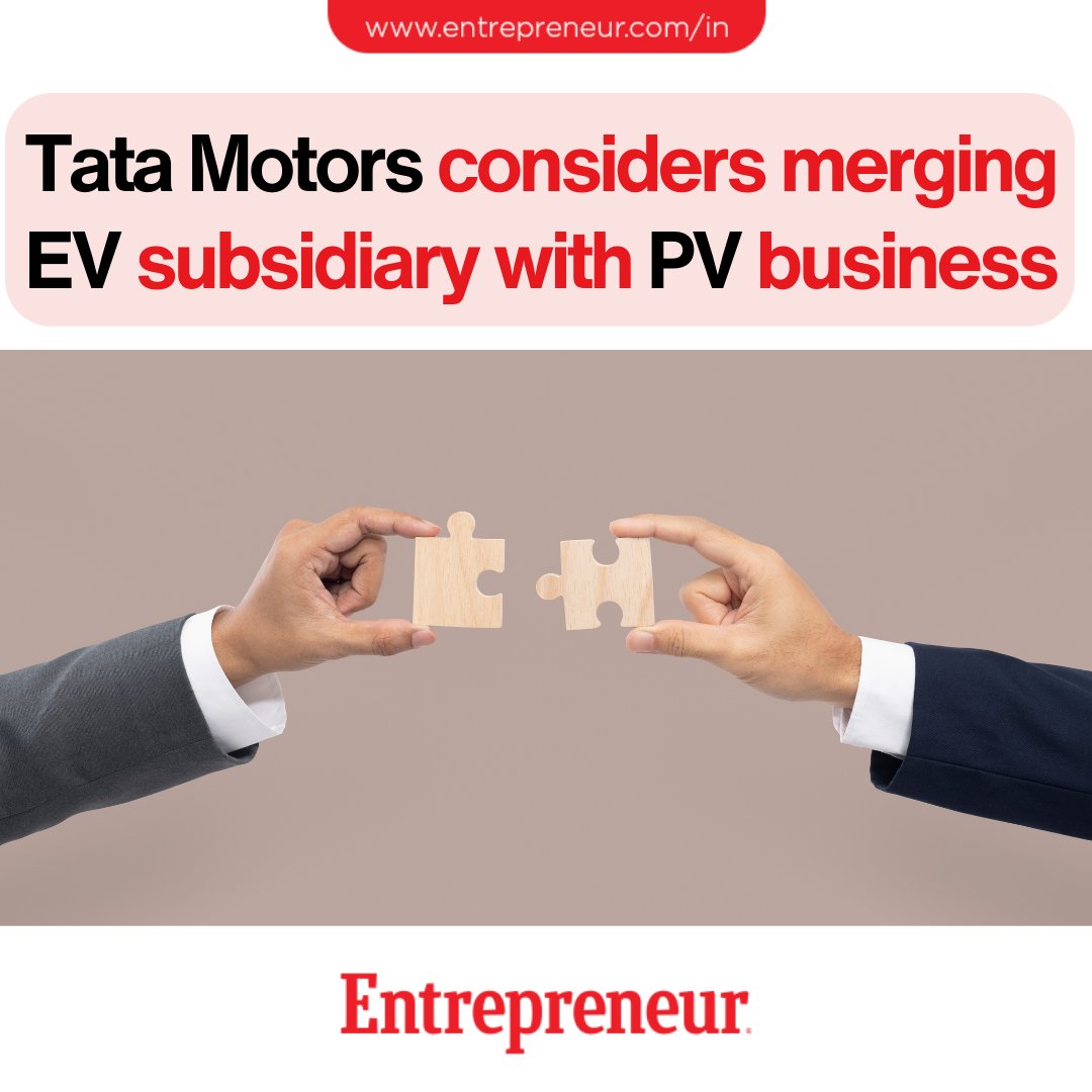 Tata Motors Mulls Merger Of EV Subsidiary With PV Business After Demerger Read: ow.ly/HZM850RCoZi #ListedEntities #CompanySplit #Demerger #PassengerVehicles #CorporateMerger #BusinessNews #AutomotiveIndustry #EVs #ElectricVehicles #TataMotors