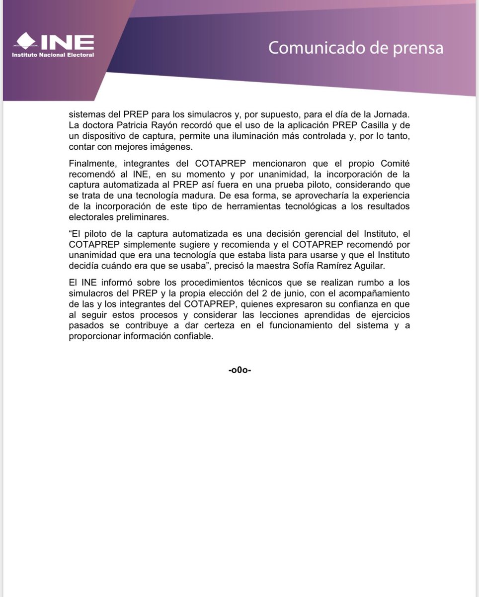 📝 #BoletínINE | El @INEMexico garantiza certeza en la difusión de los resultados electorales preliminares desde la noche del #2dejunio, integrantes del #COTAPREP acompañan en pruebas y simulacros. tinyurl.com/4hvbkhcr