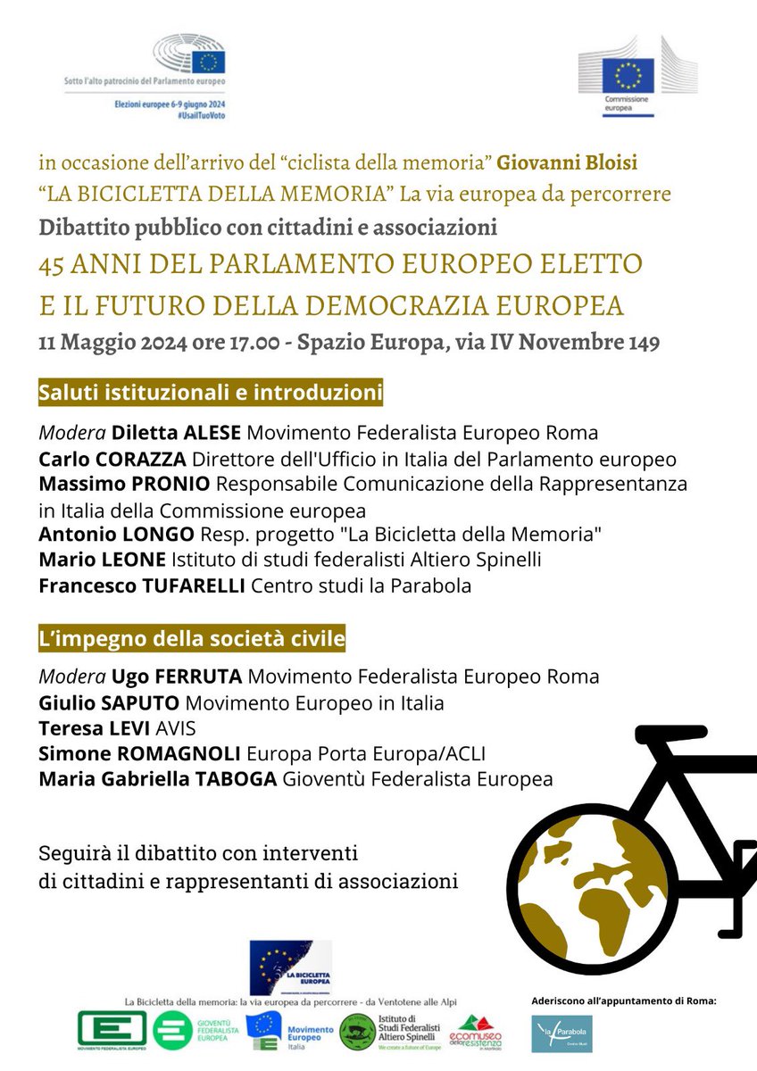 UE in Italia (@europainitalia) on Twitter photo Comincia ora a Spazio Europa il dibattito pubblico con cittadini e associazioni “Bicicletta della memoria” La via europea da percorrere.
<a href="/Europarl_IT/">Parlamento europeo</a> <a href="/Giovanni54127/">Giovanni Bloisi</a> Comincia ora a Spazio Europa il dibattito pubblico con cittadini e associazioni “Bicicletta della memoria” La via europea da percorrere.
<a href="/Europarl_IT/">Parlamento europeo</a> <a href="/Giovanni54127/">Giovanni Bloisi</a>