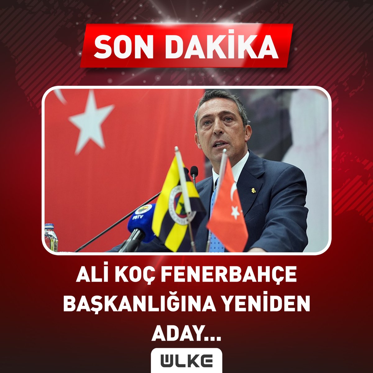 #SONDAKİKA Fenerbahçe Kulübü Başkanı Ali Koç, olağan seçimli genel kurulda yeniden aday olacağını açıkladı.