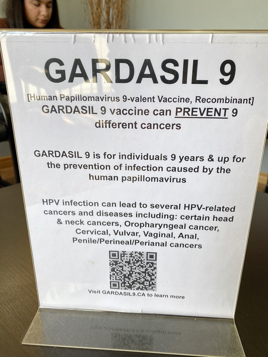 A pleasant surprise to see this display in my dentist’s office today. Raising awareness for #HPV and vaccine preventable cancers. Thank you for your advocacy 🙏
@FMWCanada @CancerWontWait @CdnDentalAssoc @CMA_Docs @jossreimer @DoctorsOfBC @DrVivienBrown @cancersociety