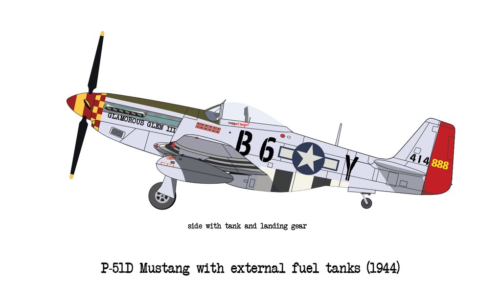 SimpleHistoryYT's tweet image. P-51D Mustang with external fuel tanks (1944) 

The P-51 Mustang, an iconic American fighter aircraft from World War II, played a pivotal role in the war&apos;s air battles with its combination of speed, range, and firepower.