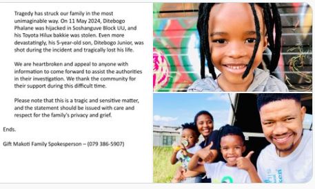 Soshanguve’s father is “inconsolable” after the death of his 5-year-old son at the hands of kidnappers #RIPDingaanThobela #RIPMphoSebeng #DeathPenalty #UthandoNesthembu #Soshanguve #JusticeForDitebogoJr 

 See Here>>>> mzansisavage.co.za/soshanguves-fa…