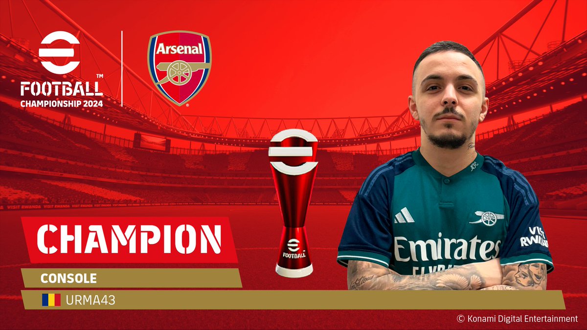 Your #eFootball2024 @Arsenal Finals 🎮 Console Winner Congrats champ 🏆 🇷🇴 @Urma431 ‼️ Gunner and 🇯🇵 TOKYO World Finalist ❗️ #BeChampions ⚽️ #eFootball