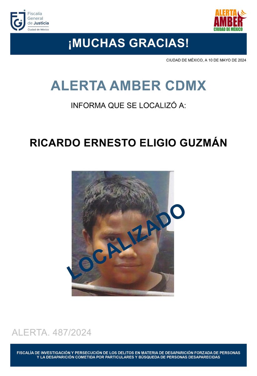 Ha sido localizado el menor Ricardo Ernesto Eligio Guzmán, agradecemos a la ciudadanía, medios de comunicación e instituciones, se desactiva #AlertaAmber