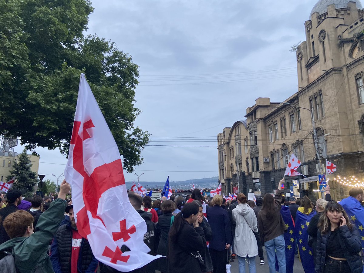 Marches from various locations in Tbilisi begin, towards the Europe Square. #NoToRussianLaw #GeorgiaProtests