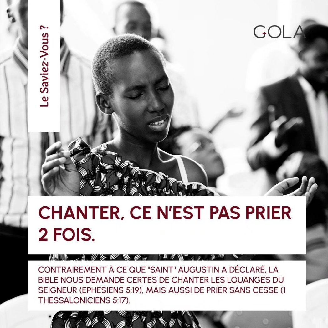 gola_ss0's tweet photo. CHANTER, CE N'EST PAS PRIER 2 FOIS.

#Gola #christlike #chretienté #piete #sanctification #foi #paroledeDieu #paroledevie #repentance #amourdeDieu https://t.co/M1m3cvcxTq