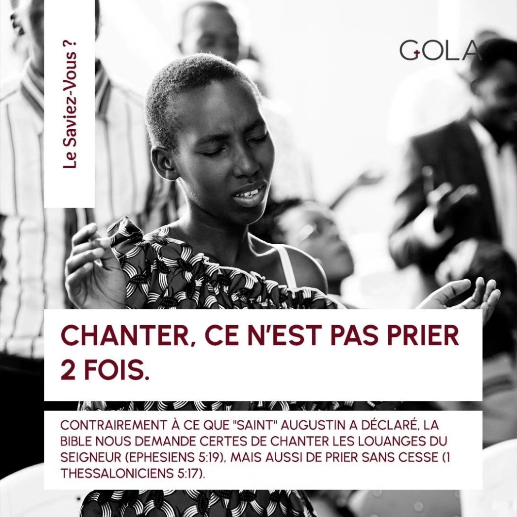 CHANTER, CE N'EST PAS PRIER 2 FOIS.

#Gola #christlike #chretienté #piete #sanctification #foi #paroledeDieu #paroledevie #repentance #amourdeDieu