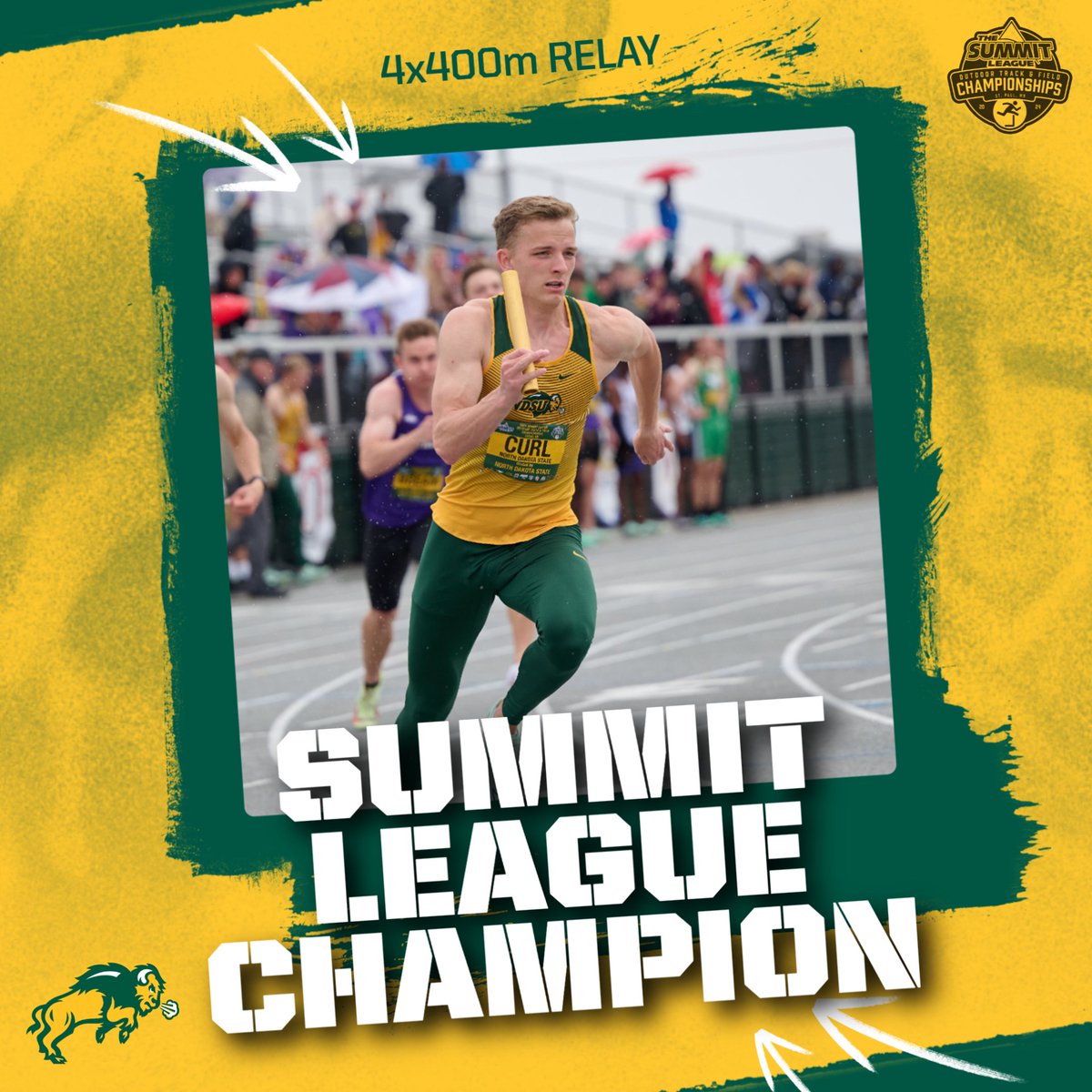 🥇 CHAMPIONS 🥇 Khamarly Holmes, Cullen Curl, Isaac Huntington, and Carter Elde bring home the 4x400m crown and seal the team title for the Bison men! 3:11.68