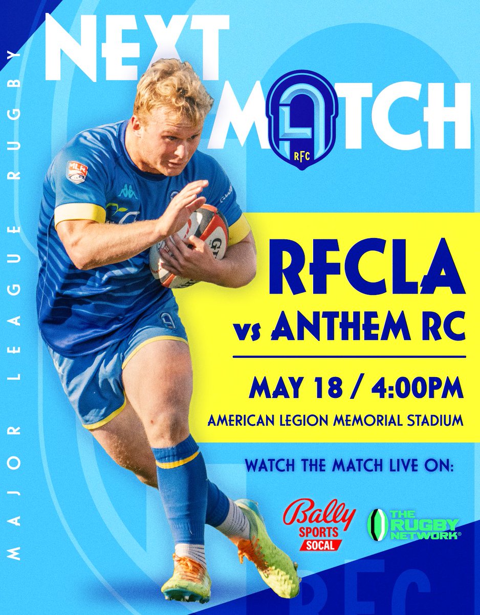 On the road once again for our next match. ✈️ 

🏉 @AnthemRugby 
🗓️ May 18, 2024 
⏰ 4:00PM PST 
🏟️ American Legion Memorial Stadium
📺 Bally Sports SoCal | @therugbynetwork 

#RFCLA #MLR2024
