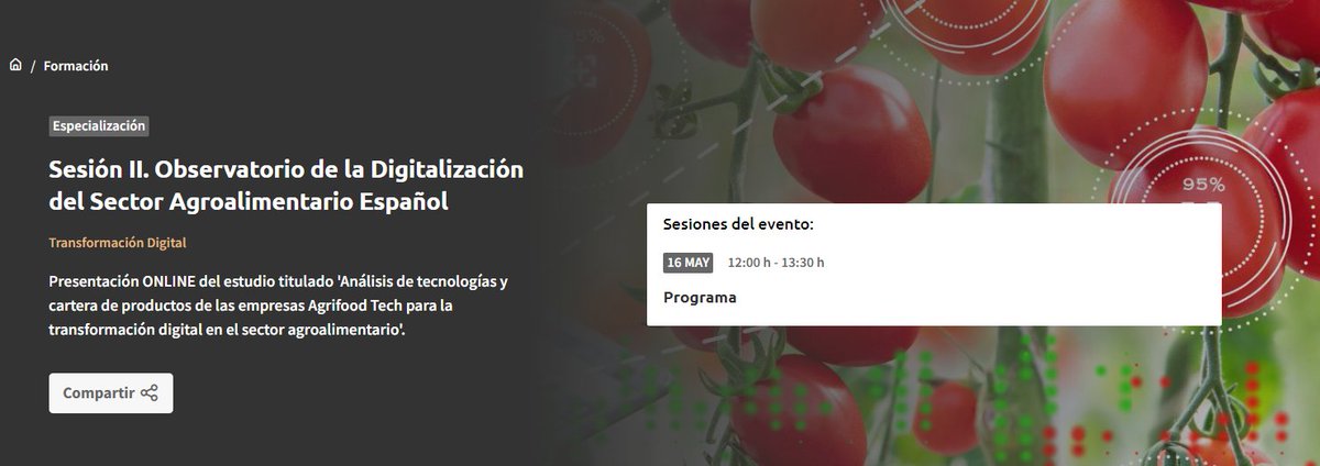 Sesión II. Observatorio de la #Digitalización del Sector Agroalimentario Español 🇪🇸 🗓️16 MAY 🕐12:00 h - 13:30 h @ADNAgroFood plataformatierra.es/formacion/sesi…