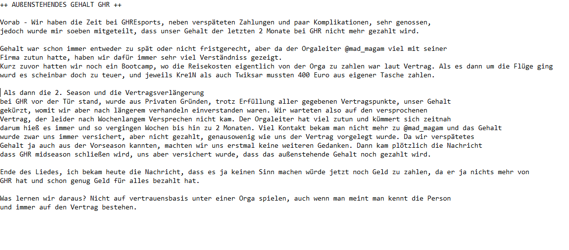 Statement zu <a href="/GHReSports/">coming soon…</a> und außenstehendem Gehalt. Selbst Schuld - Immer erst Leistung erbringen, nachdem ihr den Vertrag unterschrieben habt 🚬