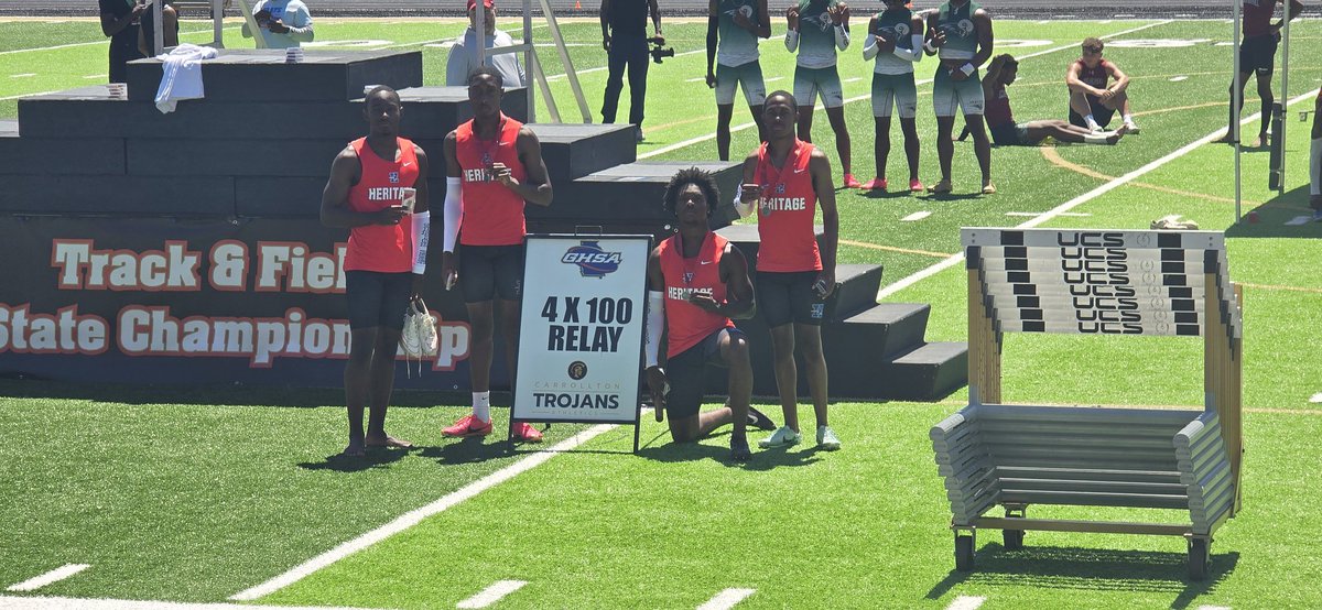 Congrats to our 4x100m (41.65) relay team placing 2nd in the GHSA State Track and Field Meet 5-A #ALWAYSGOD #DEMHERITAGEBOYS (Red top) <a href="/Bryson_Shears1/">Bryson Shears</a> <a href="/CollinHen51/">Collin</a> <a href="/Dion2Dean/">Dion Dean ( JR )</a> <a href="/Jean1Olivier/">Olivier jean</a> @patriots_hhs