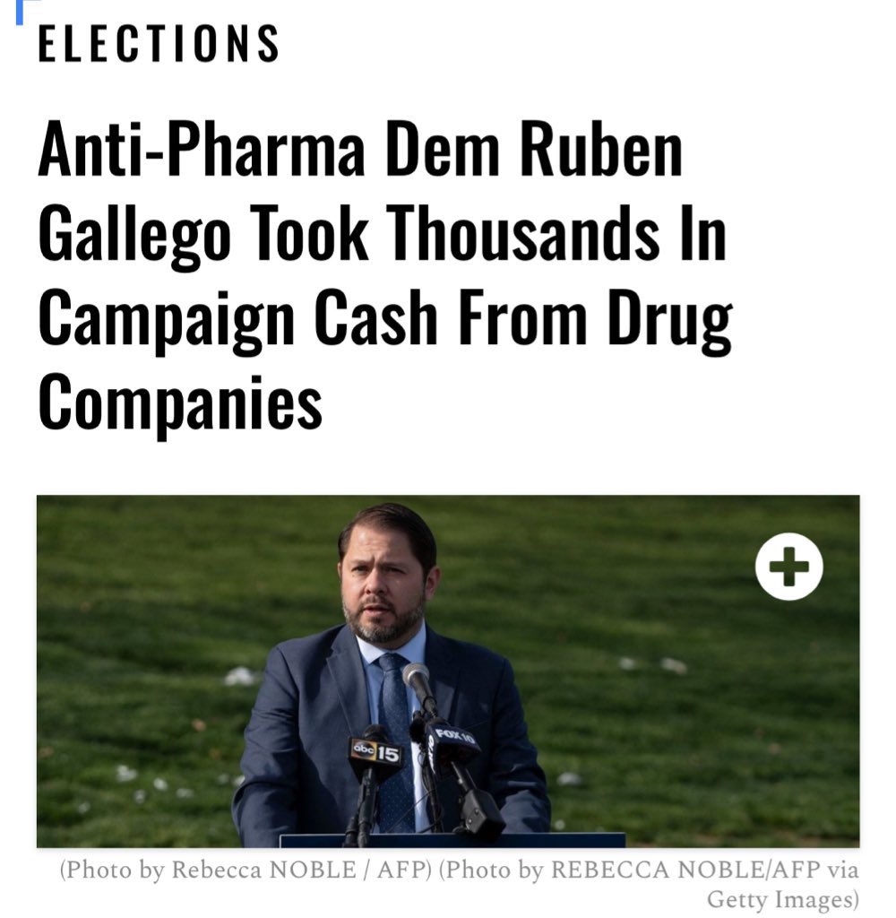 EVERY position @RubenGallego has taken since announcing for Senate is DIRECTLY contradicted by his radical record “Gallego has accepted thousands of dollars in donations from individuals and political action committees (PACs) associated with major pharmaceutical companies and…