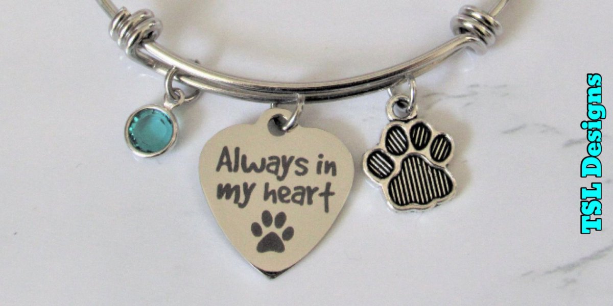 Always In My Heart Laser Engraved Charm Bracelet with Paw Print Charm & Birthstone Crystal buff.ly/4achjF3 #bracelet #charmbracelet #handmade #jewelry #handcrafted #shopsmall #etsy #etsyhandmade #etsyjewelry #memorialjewelry #petmemorial