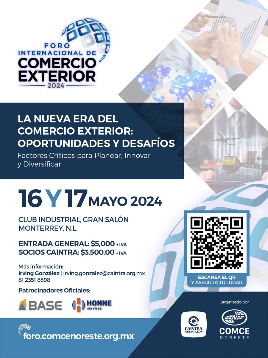 caintra_nl's tweet image. ⚙ Asiste a el Foro Internacional de Comercio Exterior este próximo 16 y 17 de Mayo.

Regístrate: caintra.org.mx/registro-al-pr…