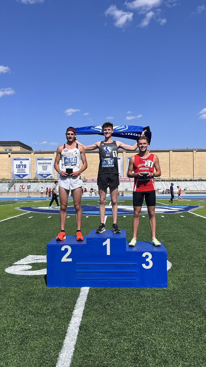 PODIUM FINISH🚨 Joseph Stoddard is the men’s 5000 meter run champion!! #EIUTF #BleedBlue #OVC 🔥🔥🔥