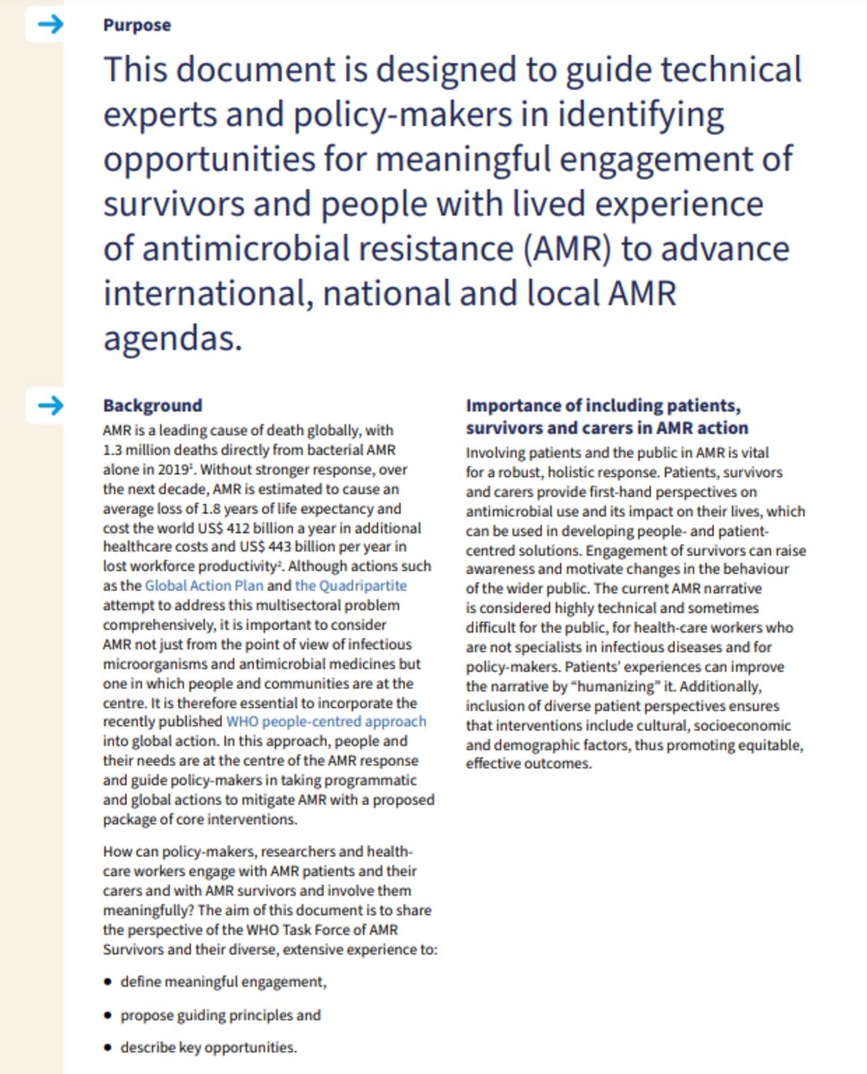 Vanessa Carter AMR 🇬🇧🇿🇦 (@vcarteramr) on Twitter photo Are you working in #AntimicrobialResistance &
want to involve patients, survivors & carers?
This document was prepared by 12 members of the <a href="/WHO/">World Health Organization (WHO)</a> Task Force of #AMR Survivors & designed to guide technical experts & policy-makers in identifying opportunities for meaningful Are you working in #AntimicrobialResistance &
want to involve patients, survivors & carers?
This document was prepared by 12 members of the <a href="/WHO/">World Health Organization (WHO)</a> Task Force of #AMR Survivors & designed to guide technical experts & policy-makers in identifying opportunities for meaningful