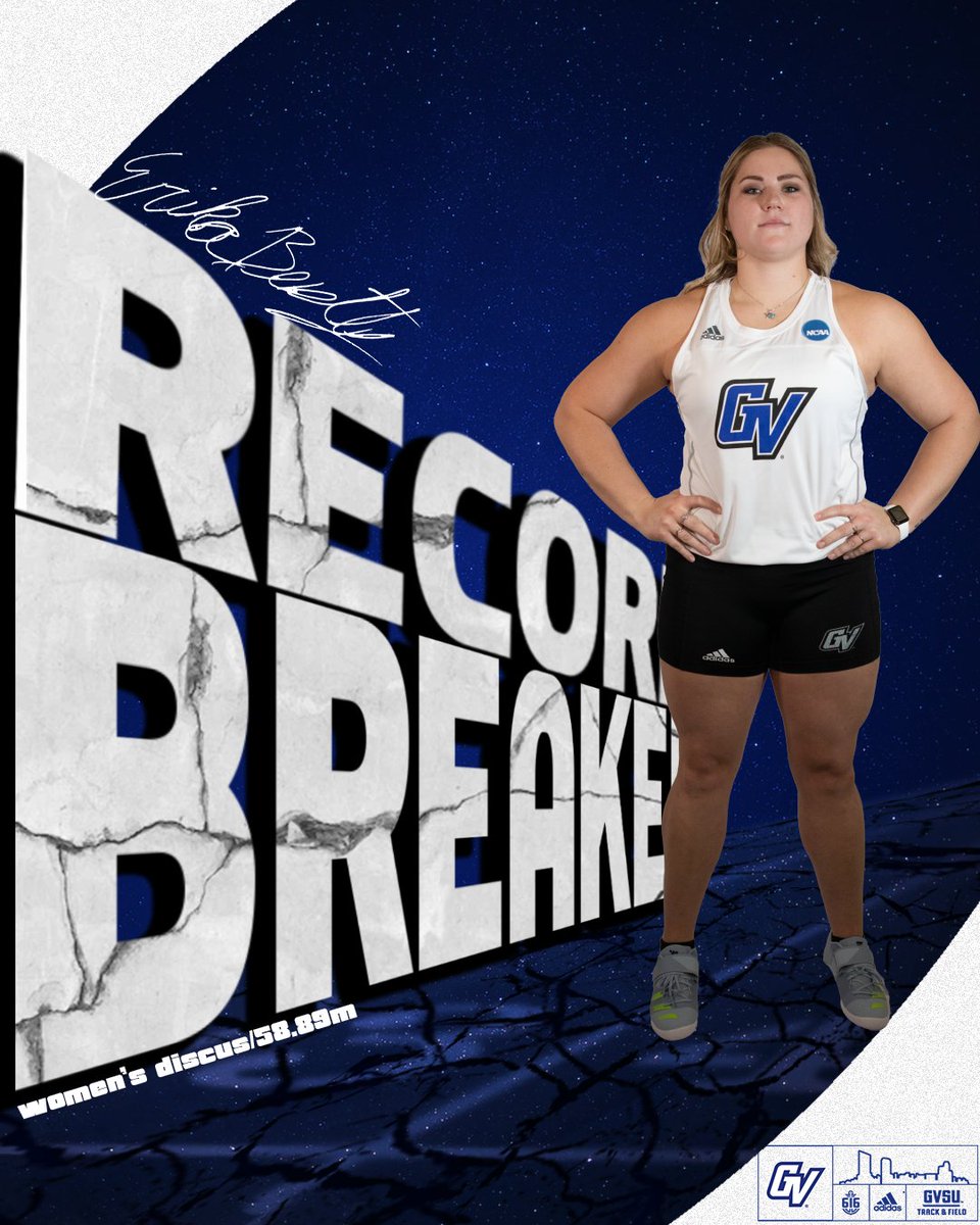 IT'S A RECORD BREAKING KIND OF DAY !! 🗣️ Someone add Erika Beistle to the Grand Valley State record book, as she is the new record holder in the women's discus! Beistle threw a personal-best of 58.89m at the GVSU Last Chance Meet! #AnchorUp