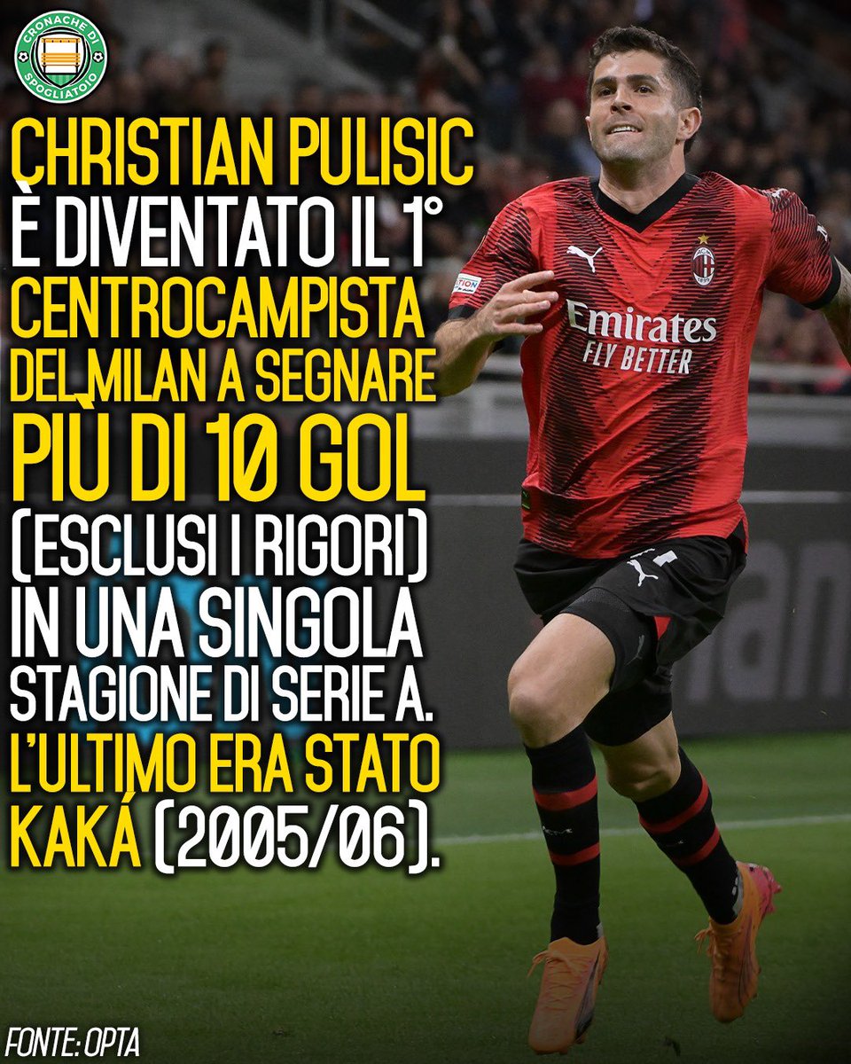12 gol e 7 assist per #Pulisic alla sua prima stagione in Serie A con il #Milan. Gli manca un gol (o un assist) per superare Carlos Bacca (20) e diventare il giocatore del Milan con la più alta partecipazione ai gol alla sua prima stagione in rossonero.