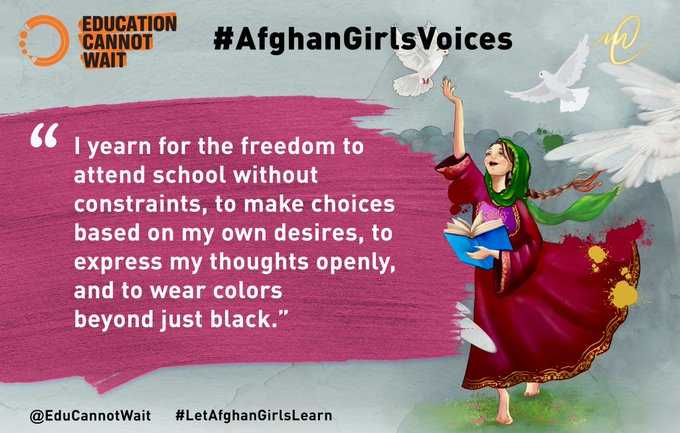 Join @EduCannotWait in shining a light on the voices of young Afghan girls being denied their right to #education. Please retweet so their call rings louder than ever and read their powerful testimonies of resilience and hope! 👉bit.ly/afghangirlsvoi… @UN #AfghanGirlsVoices
