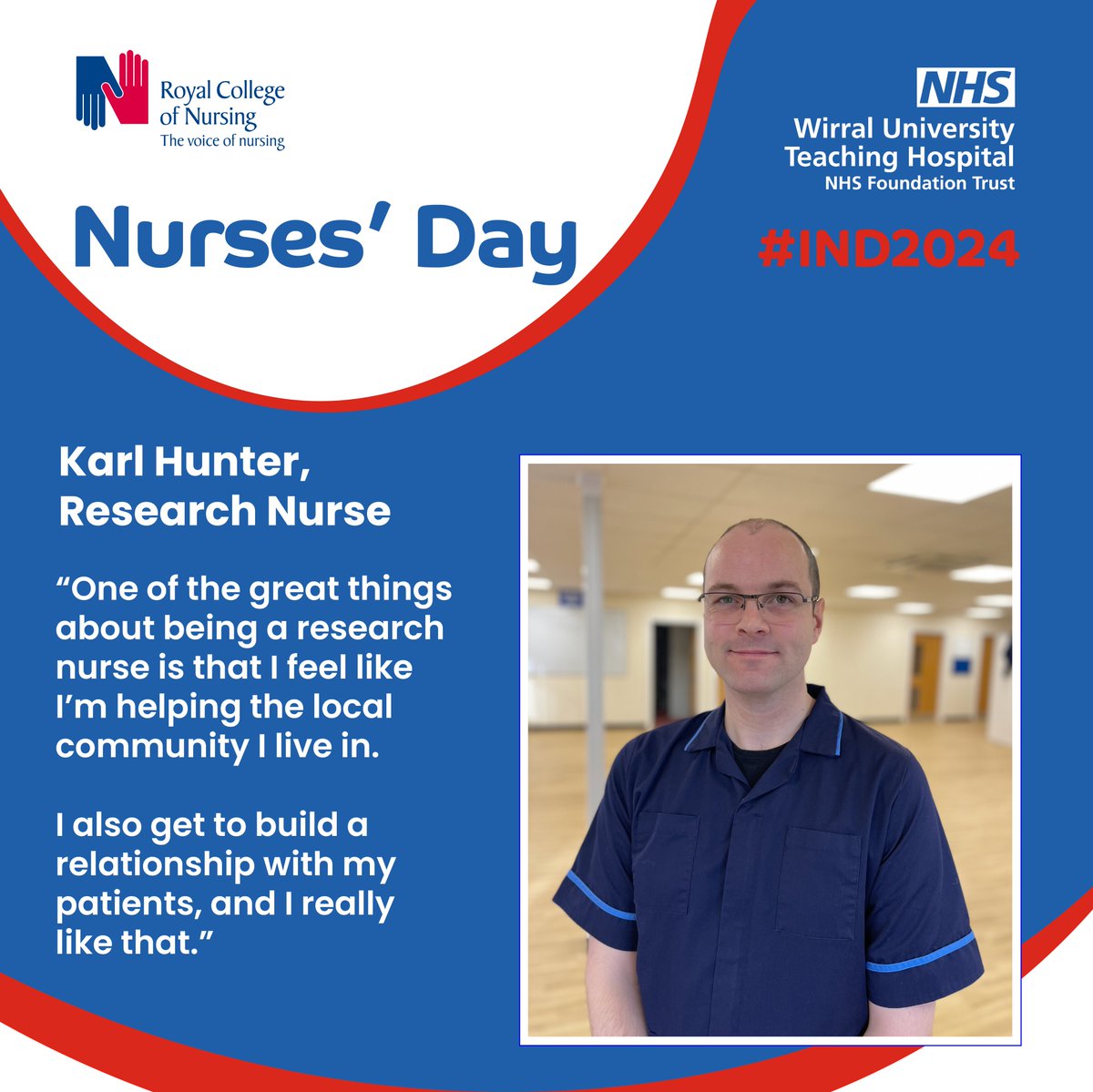 Karl Hunter, a research nurse, shares his passion for serving the community and connecting with patients. Let’s celebrate the incredible impact nurses make every day.💙#IND2024 #Research #OurNursesOurFuture @WHHNHS