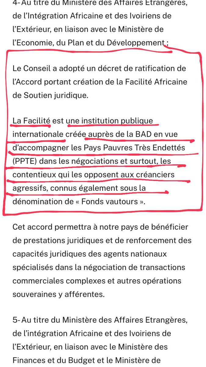 Cette partie du rapport du conseil des ministres du 08 mai est passée inaperçu puisque la population s’intéresse peu à la politique… En français facile on demande de l’aide à la BAD pour plaider auprès de ceux à qui on doit car on ne peut pas rembourser. #HushpuppiFC