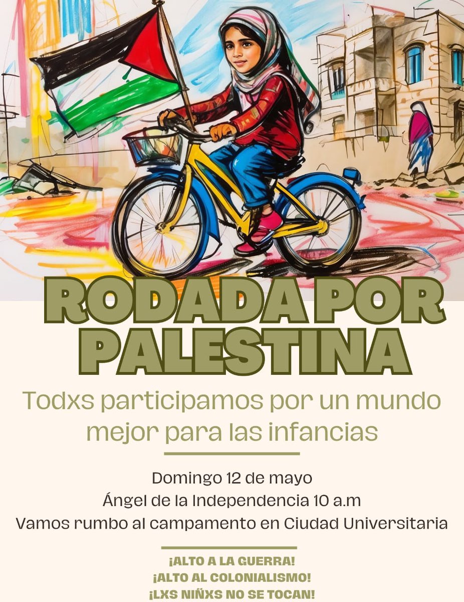 🚴🏾‍♂️🚴🏻‍♀️ Rodada por 🇵🇸 Palestina en 🇲🇽 Ciudad de México 🗓️ Domingo 12 de mayo 🕰️ 10:00 horas