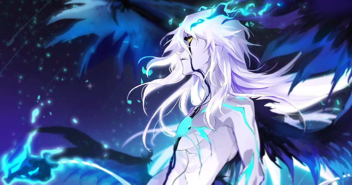 solo long hair 1boy upper body yellow eyes white hair male focus  illustration images