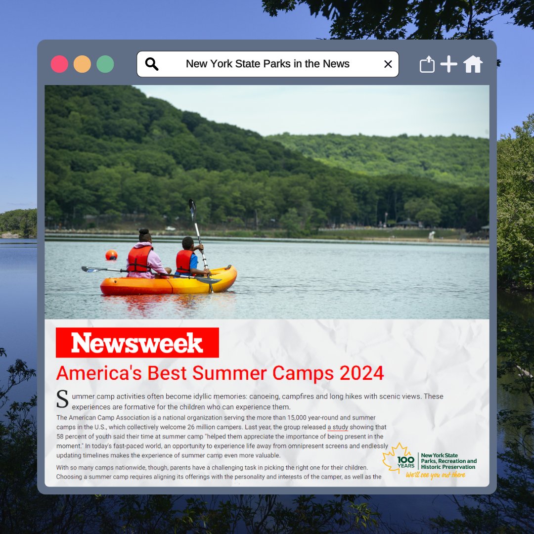 Some of the nation’s best summer camps can be found at New York State Parks! With programs at Harriman State Park, the Mosholu Day Camp was given a rating of 5 stars from Newsweek in a new report which ranked 500 different day and overnight summer camps. newsweek.com/rankings/ameri…