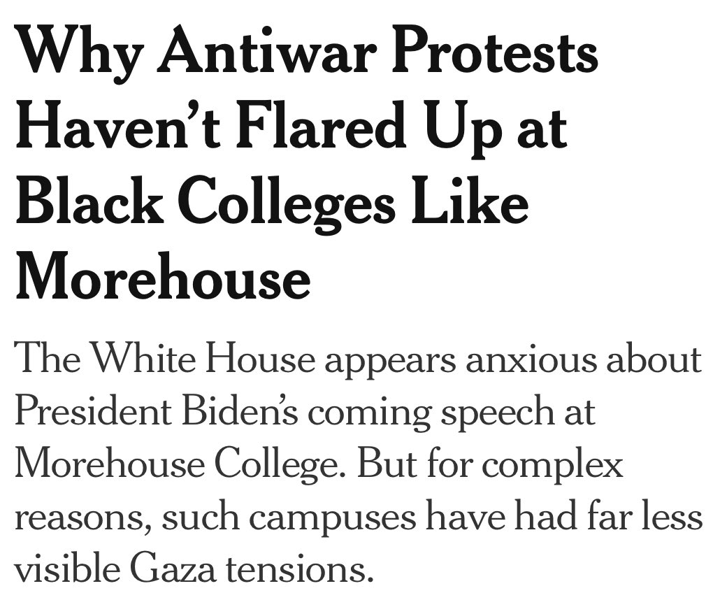 AntiZionism in America is far more pronounced in white institutions (including but not limited to the Ivy Leagues) than in primarily black and brown institutions—community colleges, HBCUs, Hispanic-Serving Institutions… 

When you’re a single mother of color at a community…