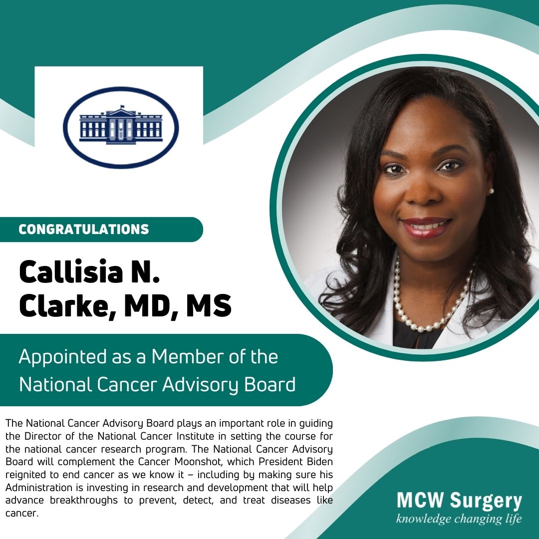 Congratulations to @mcwsurgonc Division Chief, Callisia Clarke, MD, MS, on being appointed to the National Cancer Advisory Board by @POTUS A tremendous honor that is well-deserved!
@DrCNClarke @MCWCancerCenter @MedicalCollege #leadingtheway 

whitehouse.gov/briefing-room/…