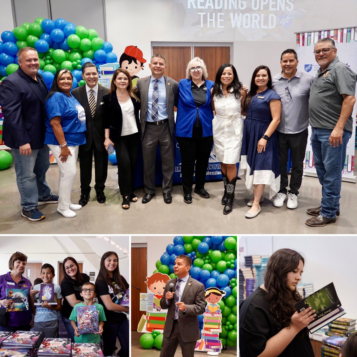 The #TeamSISD celebration is one of five simultaneous celebrations across the country, distributing 150,000 free books in a single day. The Socorro event, AFT and First Book gave away 40,000 free books bringing the total number of books distributed in TX to well over 1.2 million.