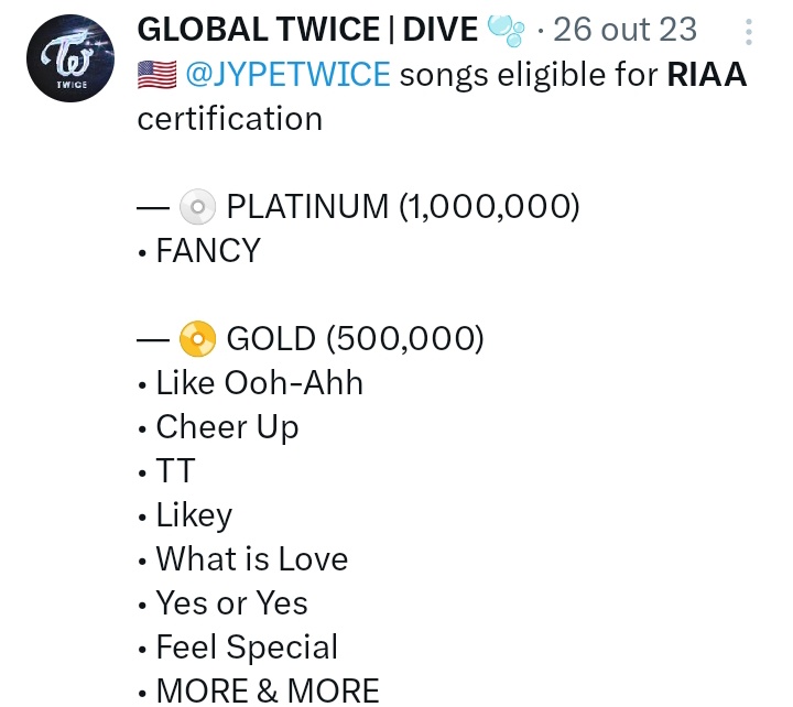 @jypnation BASTA de no querer darle sus logros a #TWICE 🫥 🎯 We ONCEs ask to @jypnation and @RepublicRecords to send @JYPETWICE eligible songs to @RIAA now!! SUBMIT TWICE SONGS TO RIAA #TWICEPILLAROFJYPE #TWICE_RIAA_CERTIFICATION ------- #TWICE #NAYEON #JEONGYEON #MOMO…
