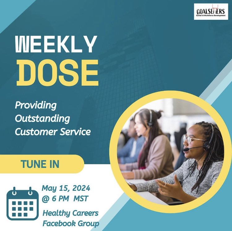 Join us for 'Providing Outstanding Customer Service' for this week's Weekly Dose. It will be hosted Wednesday, May 15, 2024 in the Healthy Careers Facebook Group. Click here to join: facebook.com/groups/2834594… #careercoach #businesscoach #hradvisor #resumeservice