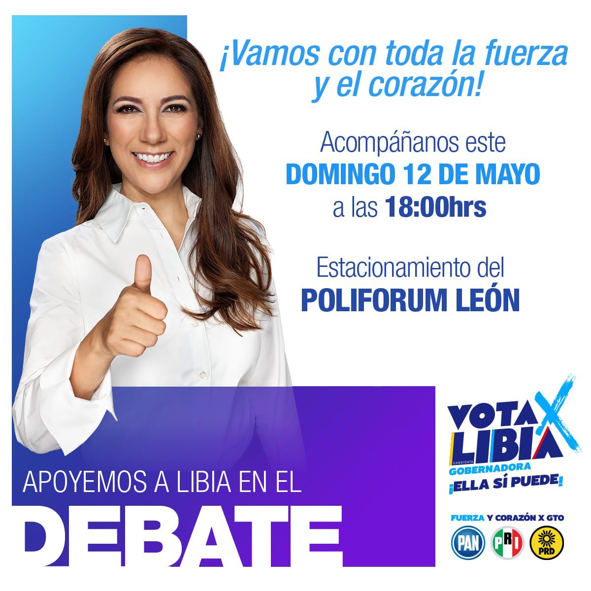 #LaBuenaEsLibia y #ClaroQuePodemos echarle muchas porras en el #debate de mañana; te esperamos en el estacionamiento de Poliforum León a las 6 de la tarde ¡No faltes! #VotaLibia #VotaPAN 

#AdrianaCandidataAlSenado 💪🏻🩷