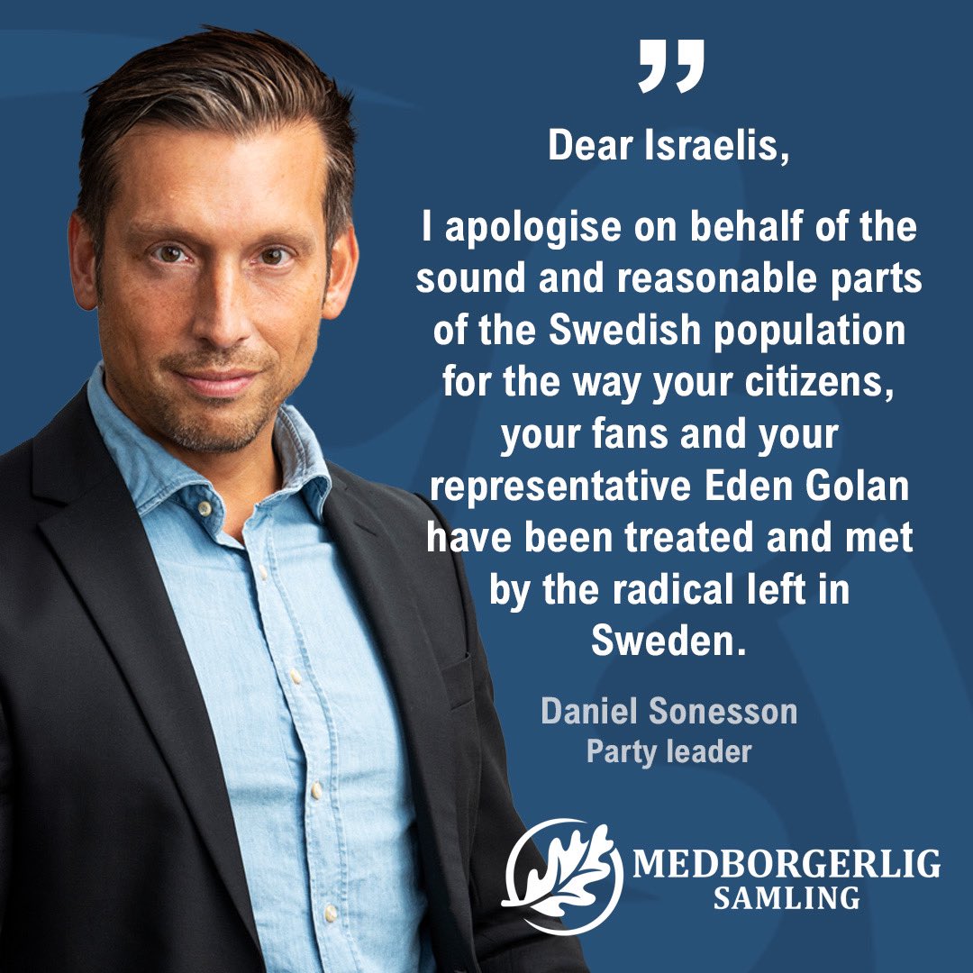 Dear Israelis, I apologise on behalf of the sound and reasonable parts of the Swedish population for the way your citizens, your fans and your representative Eden Golan has been treated and met by the radical left in Sweden. It is deeply embarassing that Eric Saade was neither…