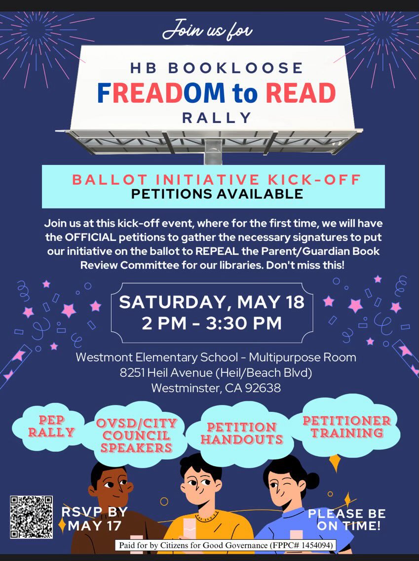 Please attend for launch of ballot initiative (petitions available) to repeal the politically motivated public library book review committee. Parents should be able to choose what books their kids can read—not partisan appointees!