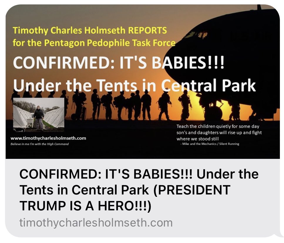 💥👏Thank you THiS LiL’MiSS 👏💥@l42022425 Goosebumps. 🙏 💫 🫂 👀⬇️ Article attached in post below: “CONFIRMED: IT’S BABIES!!! Under the Tents in Central Park (PRESIDENT TRUMP IS A HERO!!!) Timothy Holmseth April 15, 2020 by Timothy Charles Holmseth on April 15, 2020 at…