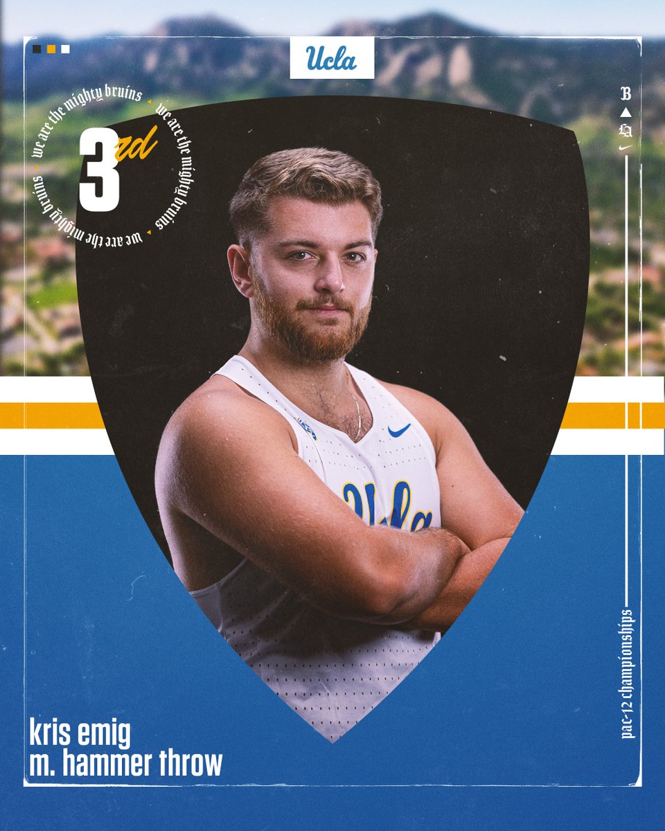 🥉 𝑷𝒐𝒅𝒊𝒖𝒎 𝑭𝒊𝒏𝒊𝒔𝒉 🥉 Kris Emig breaks the UCLA record in the men’s hammer final to place 3⃣rd in the Conference! His second throw (71.03m, 233-00) marks the 1⃣st time any Bruin has surpassed 70m in the event. #GoBruins x #Pac12TF